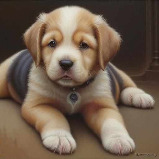 Puppies on Their Backs in Oil Painting Style