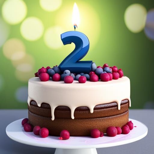 Blueberry Birthday Cake in 3D Digital Art