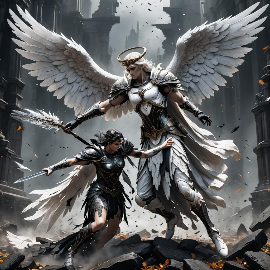 Angels Clash: Good vs Evil in Detailed Matte Painting