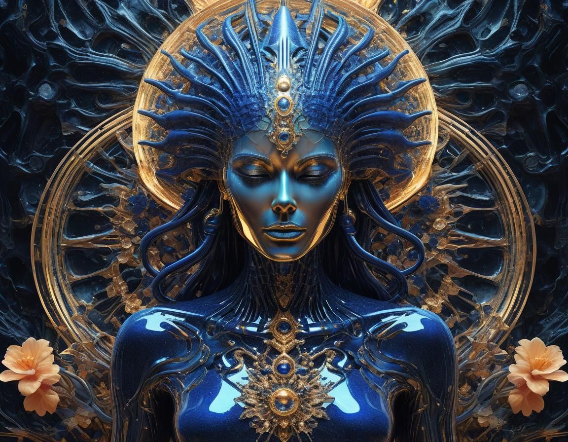 Ethereal Mineral: Abstract Surreal Art in Gold and Sapphire