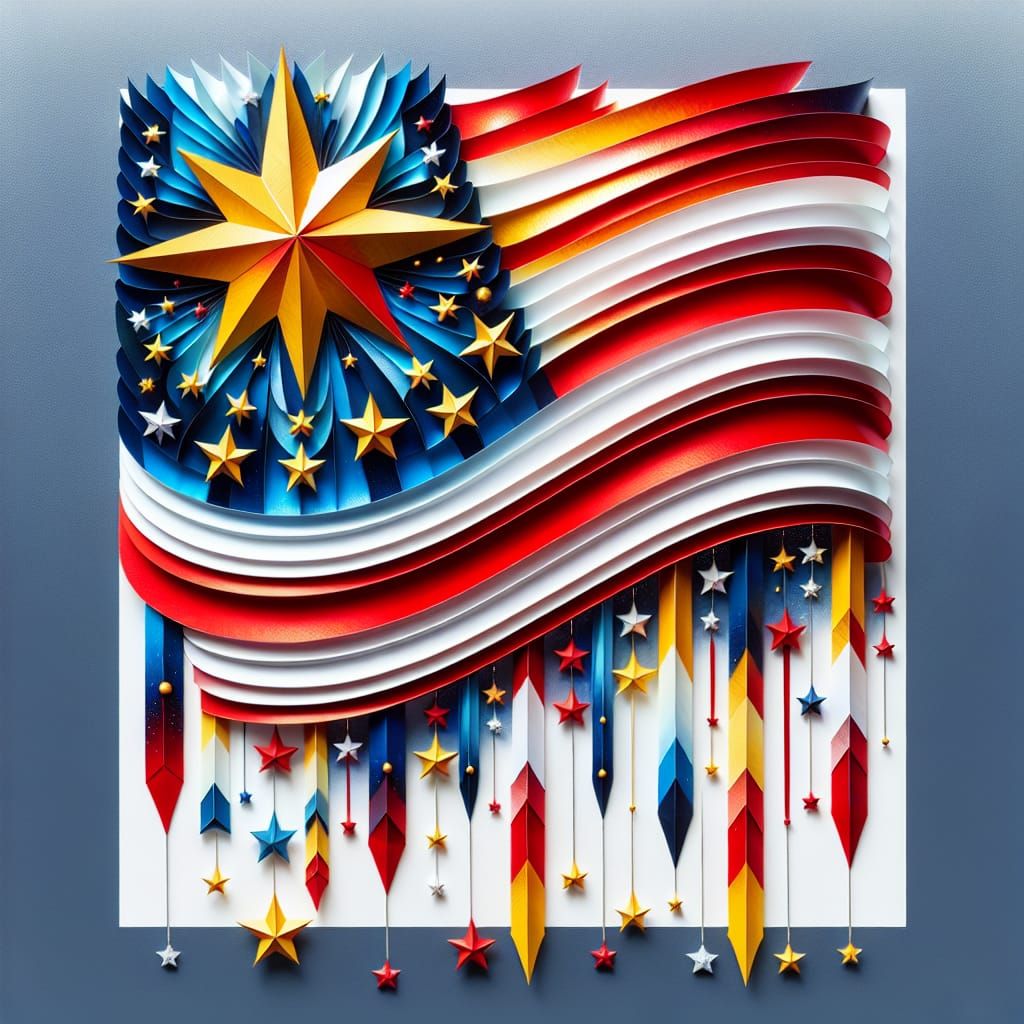 American Flag Layered Paper Art in Primary Colors