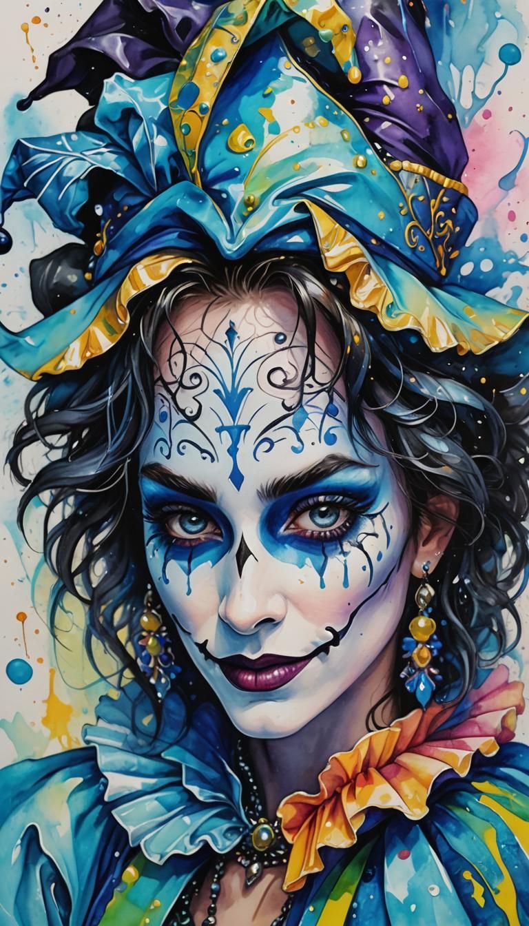 A wet in wet alcohol ink Blacklight painting of a female jes...