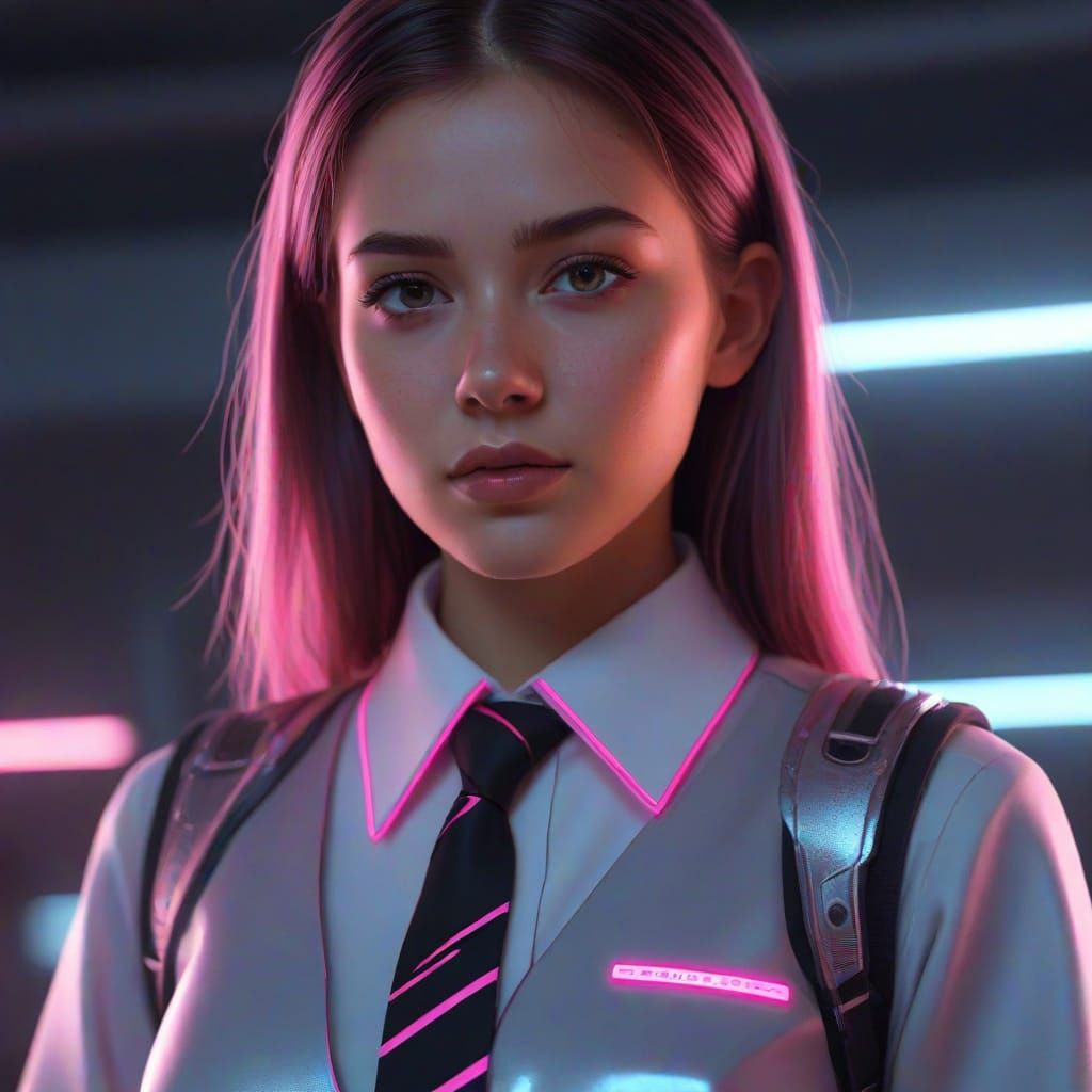 Girl in Futuristic School Uniform: Digital Art