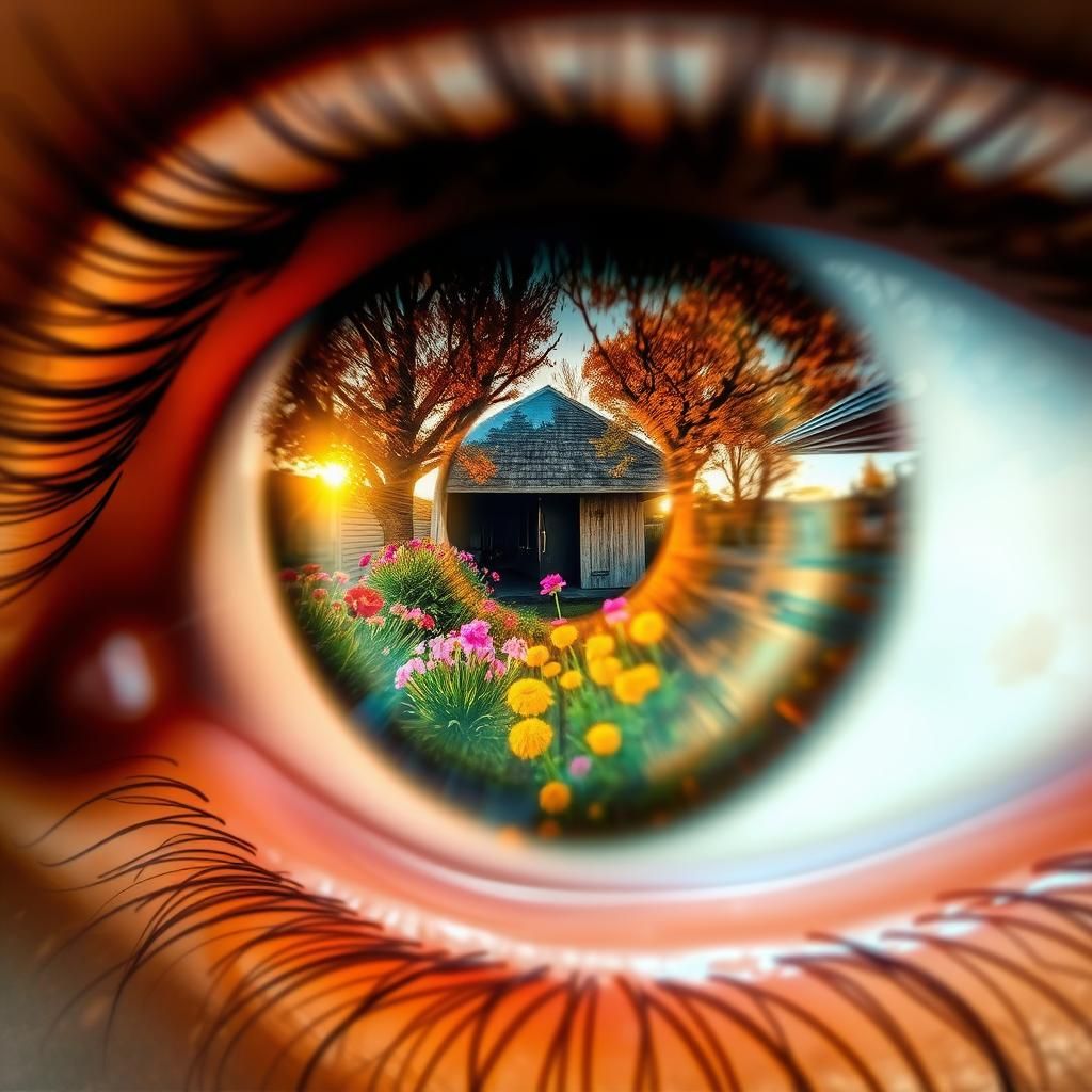Double Exposure Eye Reflecting Summer Garden
