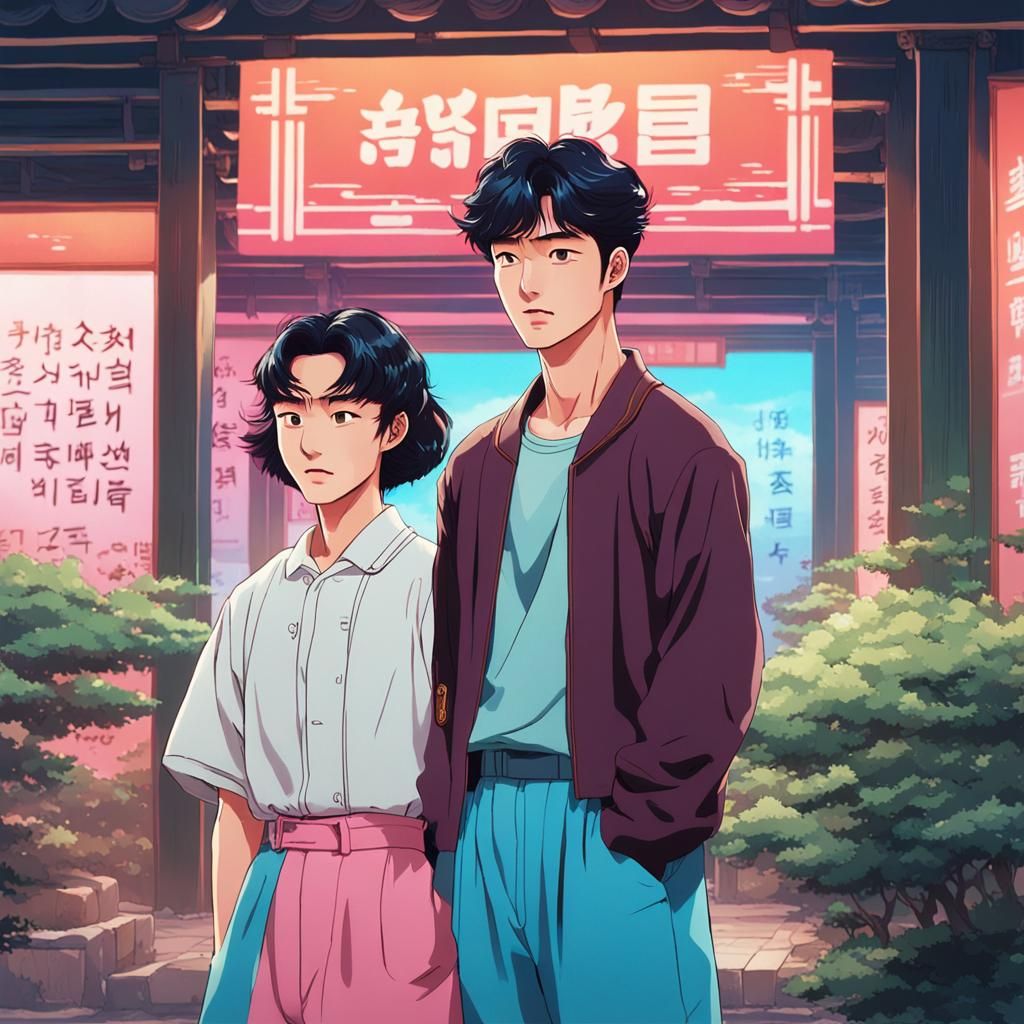 Vaporwave Anime in 1950s Korea: Diverse Youth