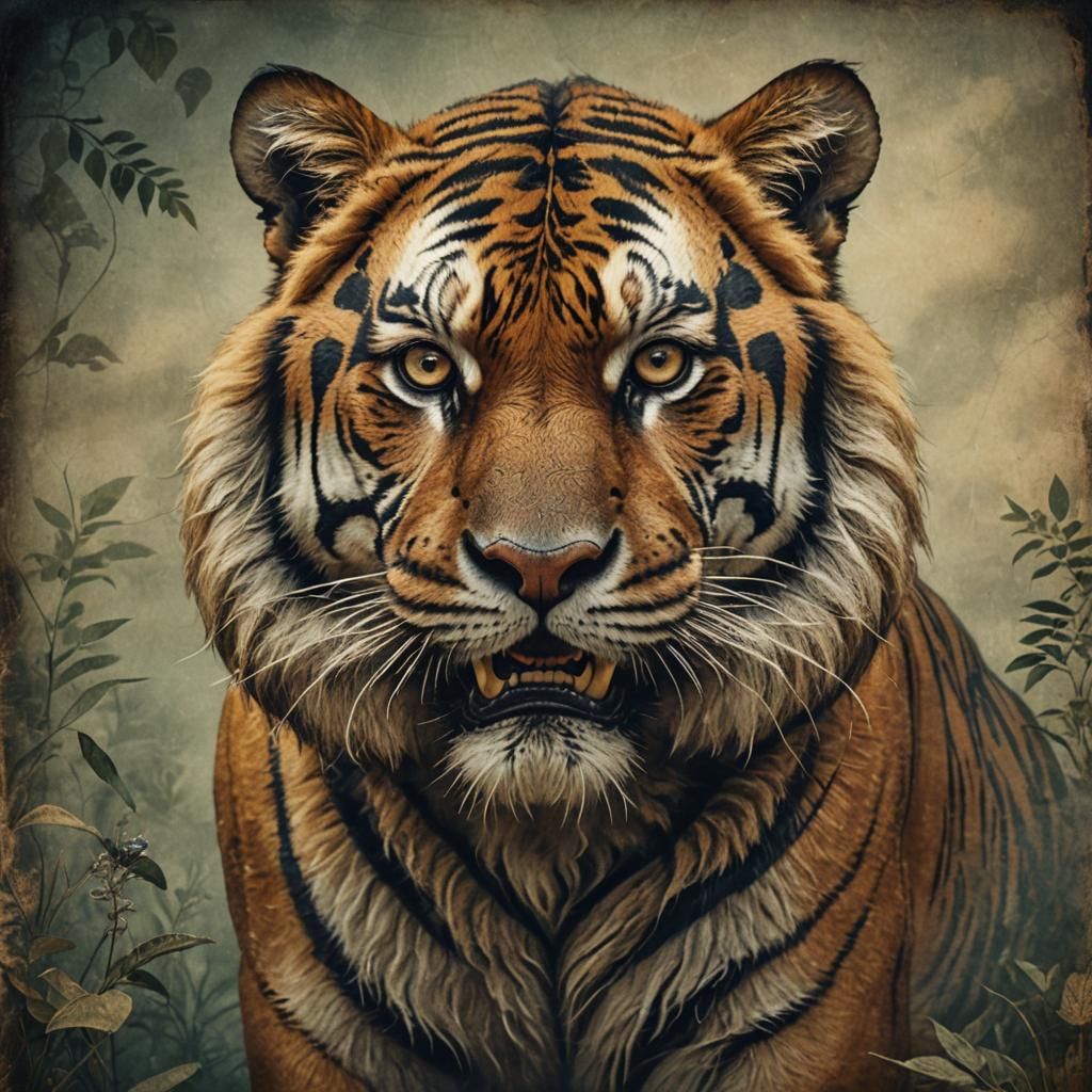 Vintage Sabre-Toothed Tiger Portrait in Comic Book Style
