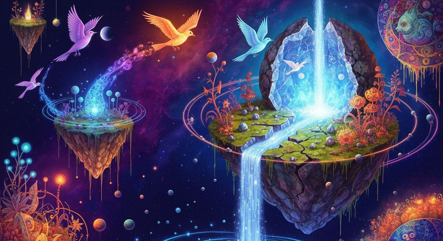 Cosmic Geode Islands with Stardust Waterfall