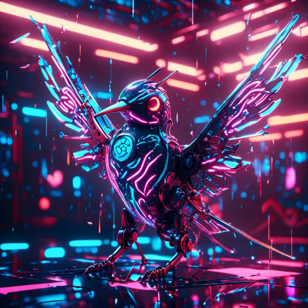 Neon Hummingbird with Glowing Runes in Sci-Fi Style