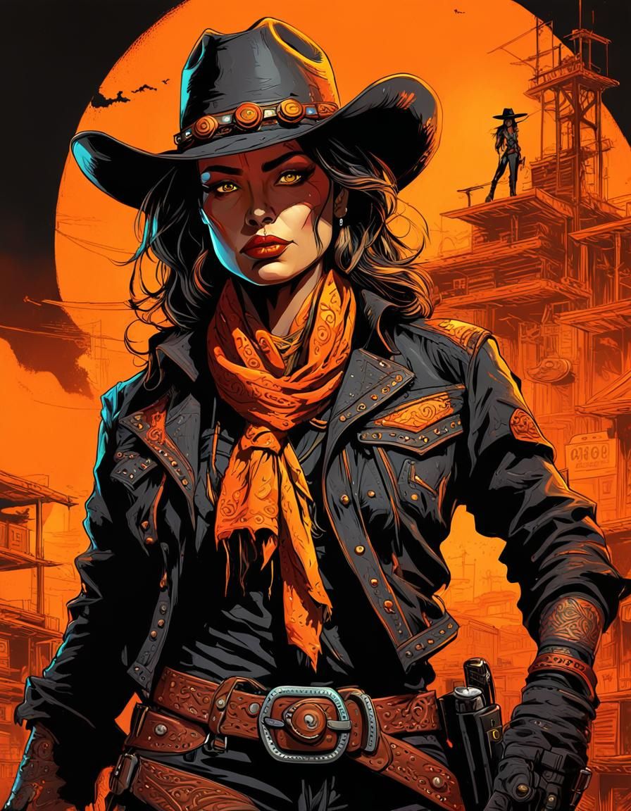 Outlaw Cowgirl Concept Art in Gritty Western Style