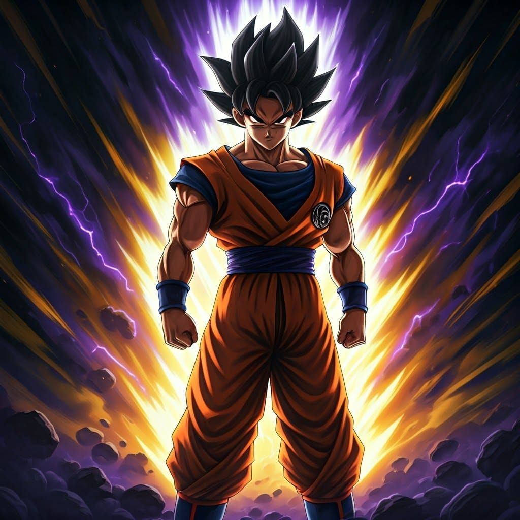 Heroic Saiyan Warrior in Dark Fantasy Style