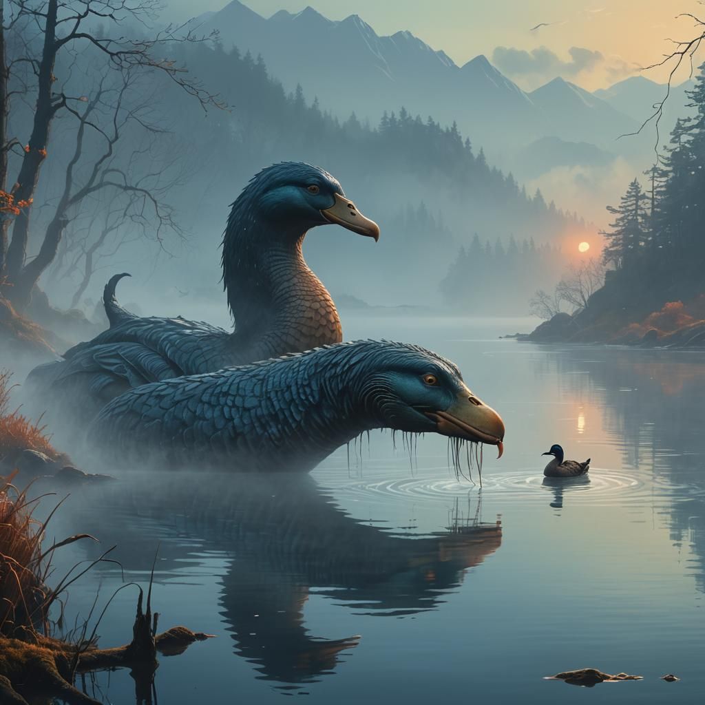 Magical Loch Ness Monster and Duck Encounter