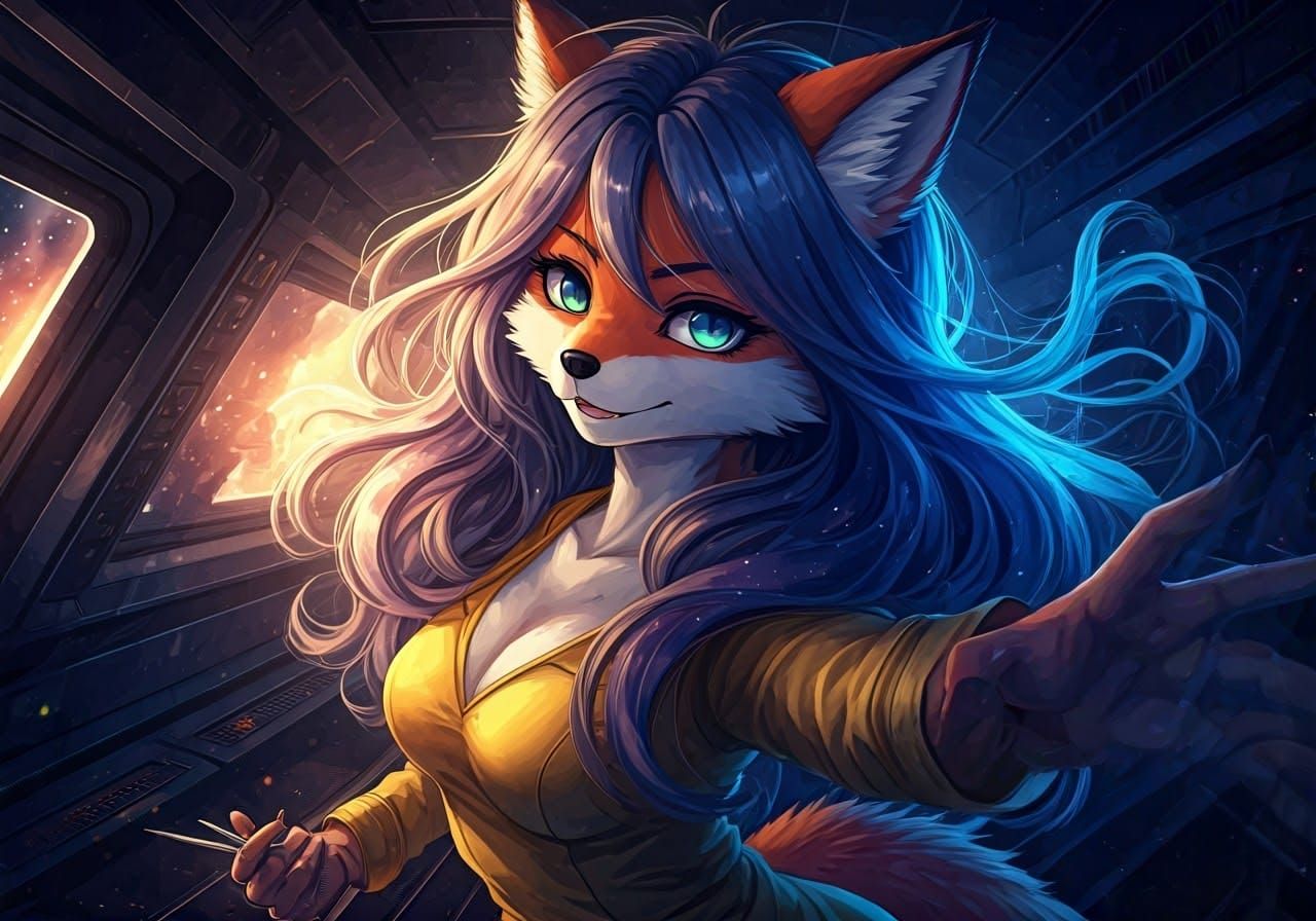 Fox Admiral in Spaceship, 3D Anime Digital Art