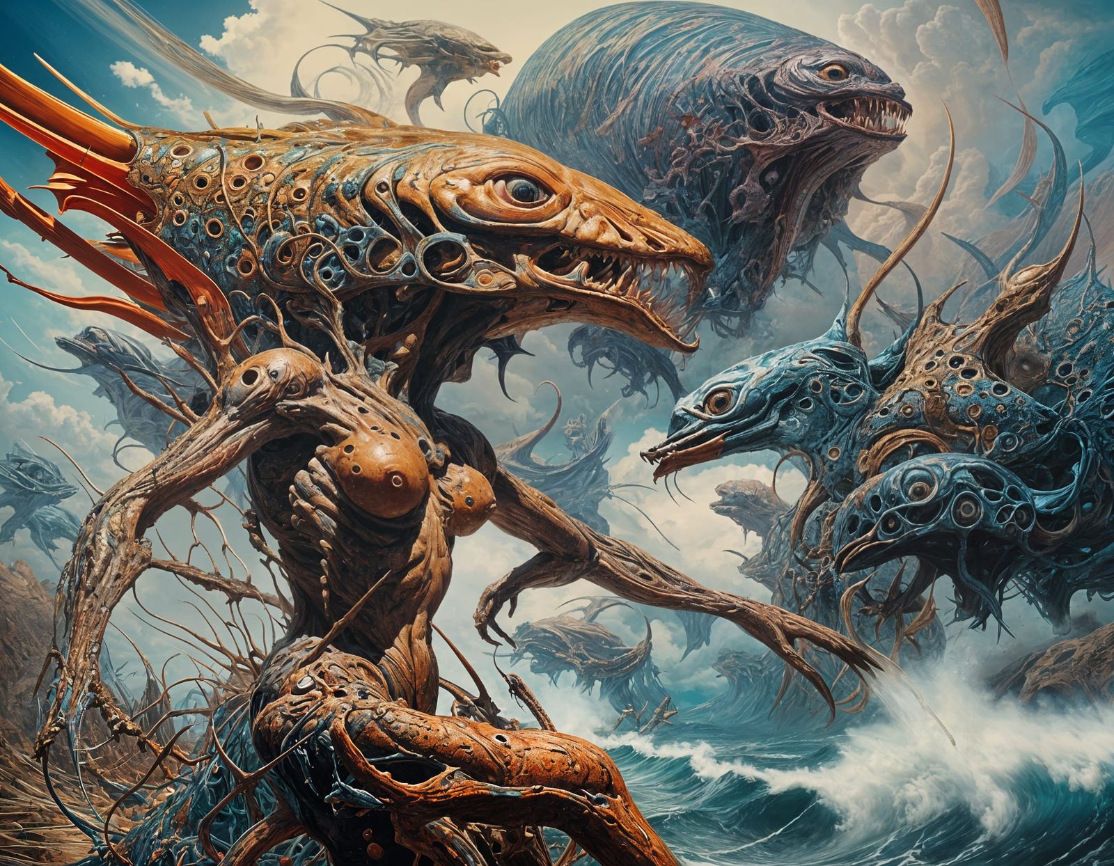 Abstract Alien Portrait with Bizarre Creatures