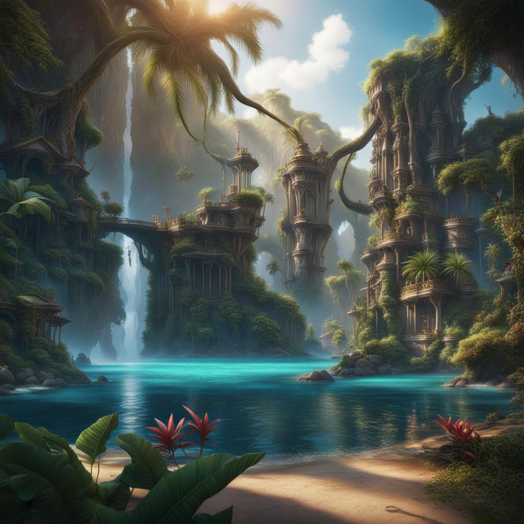 Fantastical Tropical Place in Detailed Matte Painting
