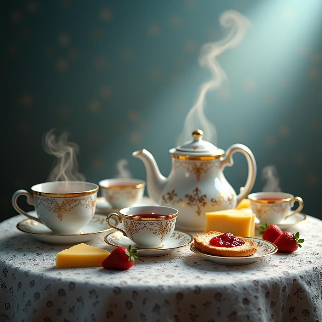 Still Life with Teapot, Crumpets and Cheese in 8K