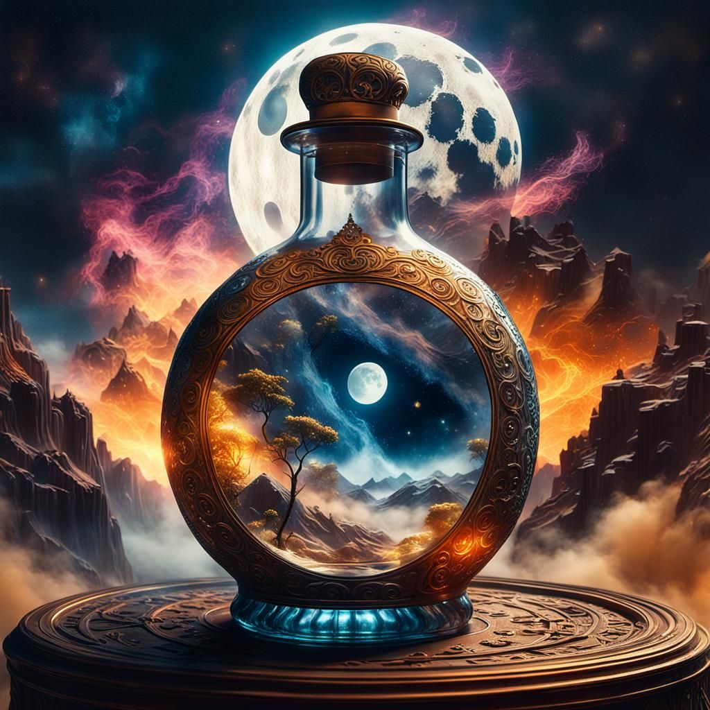 Moon Trapped in Ornate Bottle: Digital Matte Painting
