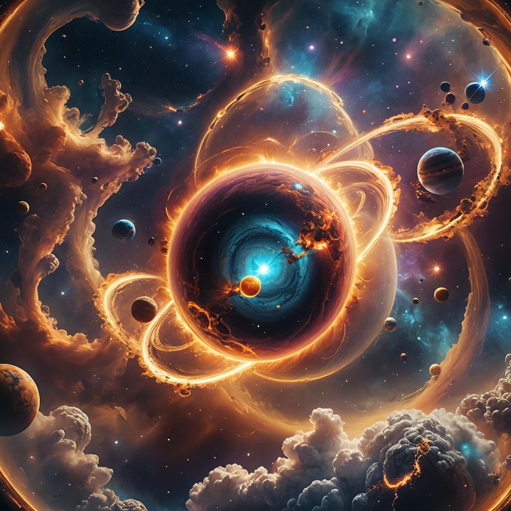 Celestial Planets Dancing in Cosmic Surrealism