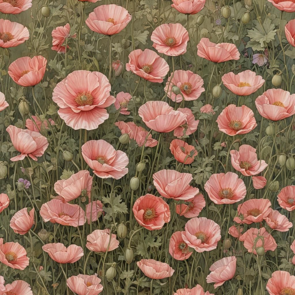 Poppies in Pink Evening Light: Detailed Illustration