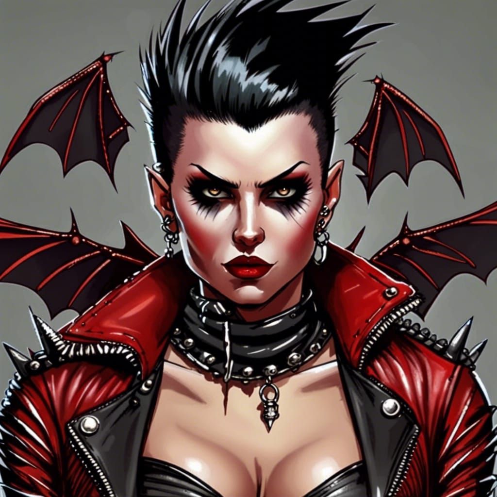 Crimson Demoness in Punk Comic Book Style