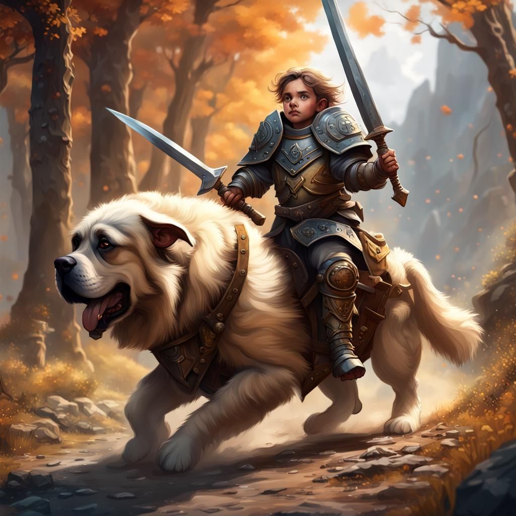 Halfling Paladin on Mastiff, D&D Matte Painting