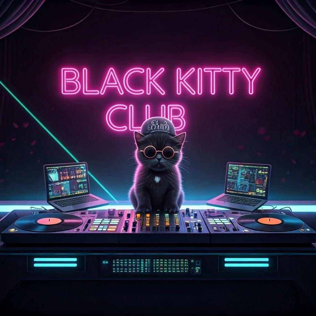 Cyberpunk Kitten DJ at Black Kitty Club