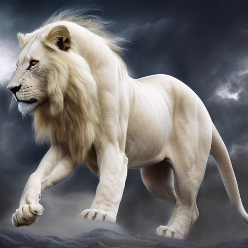 Epic White Lion in Digital Matte Painting