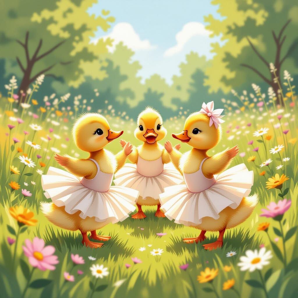 Ducklings' Ballet: A Whimsical Children's Illustration