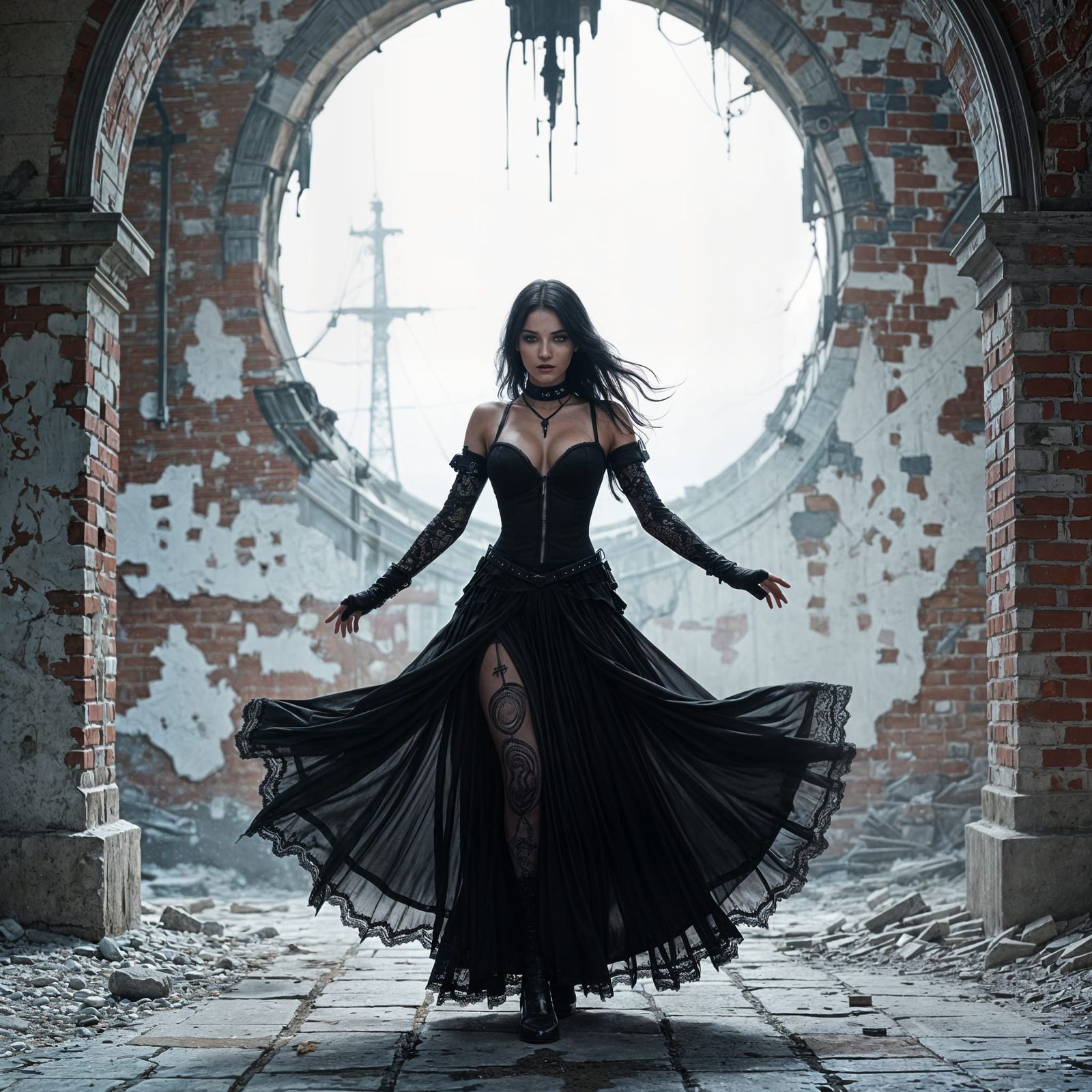 Goth Woman Dancing in Cyberpunk Style