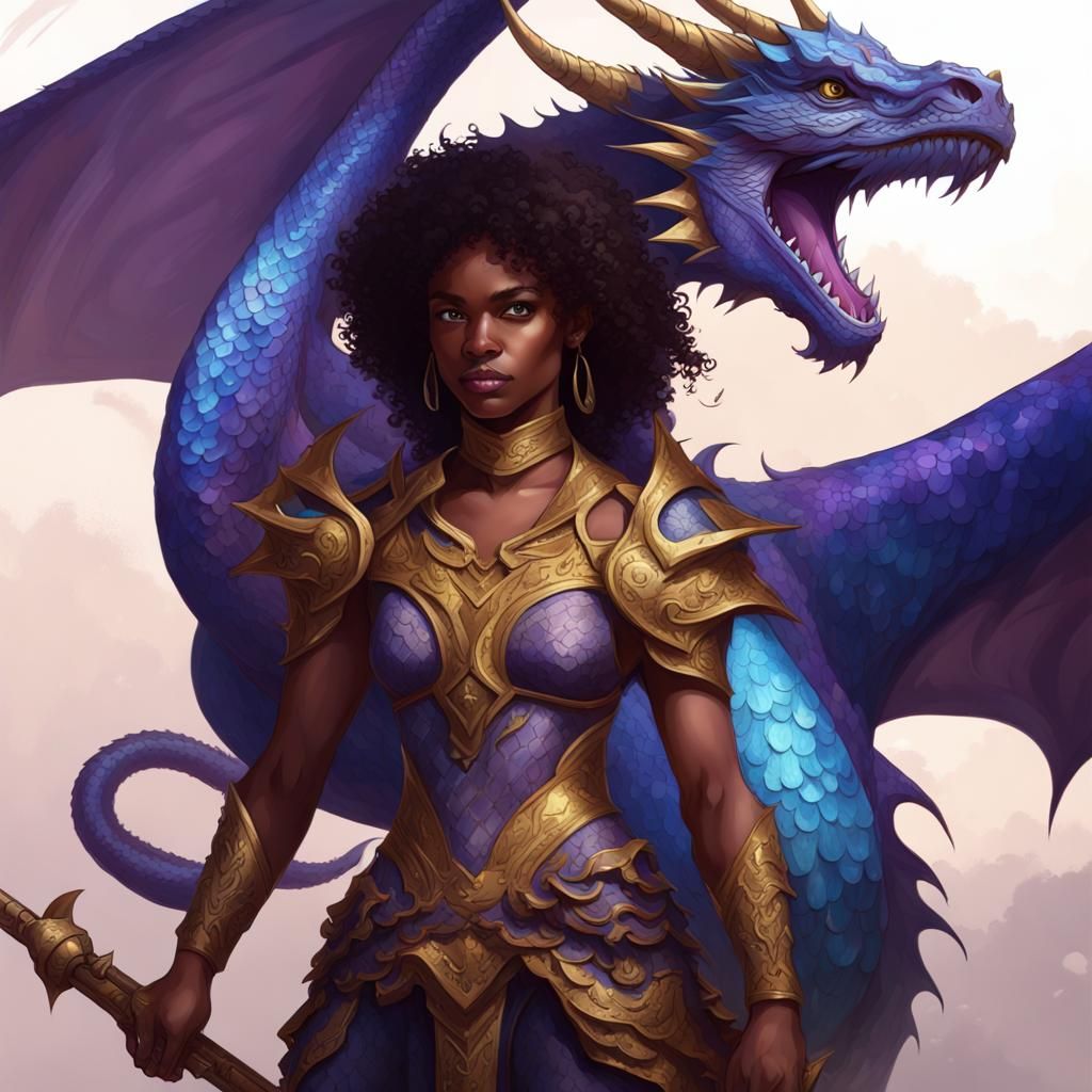 Female warrior and a dragon