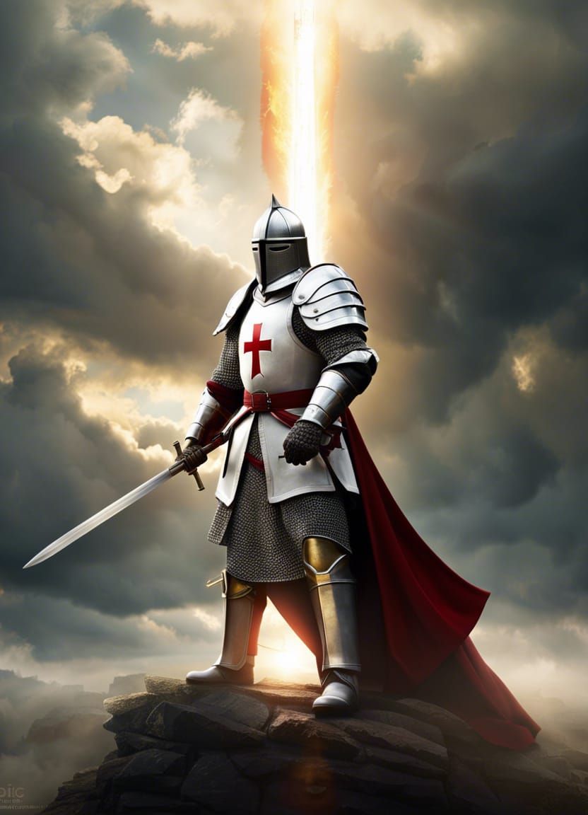 Epic Knight Templar Praying in Divine Light