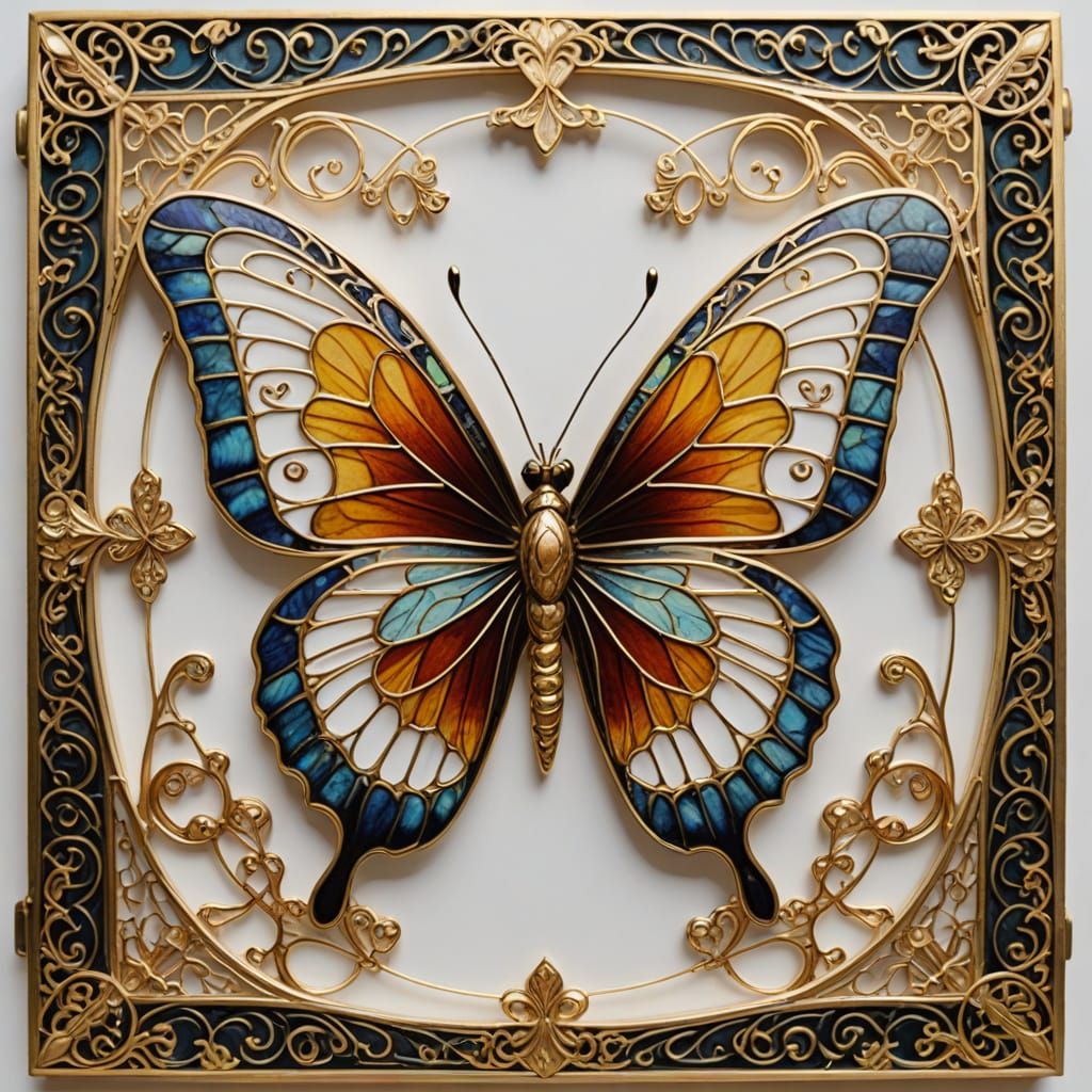 Enamel Butterfly Blue Orange