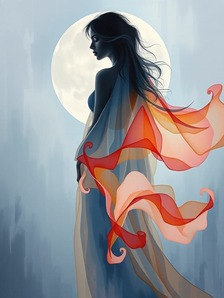 Ethereal Moonlit Beauty in Abstract Surrealism