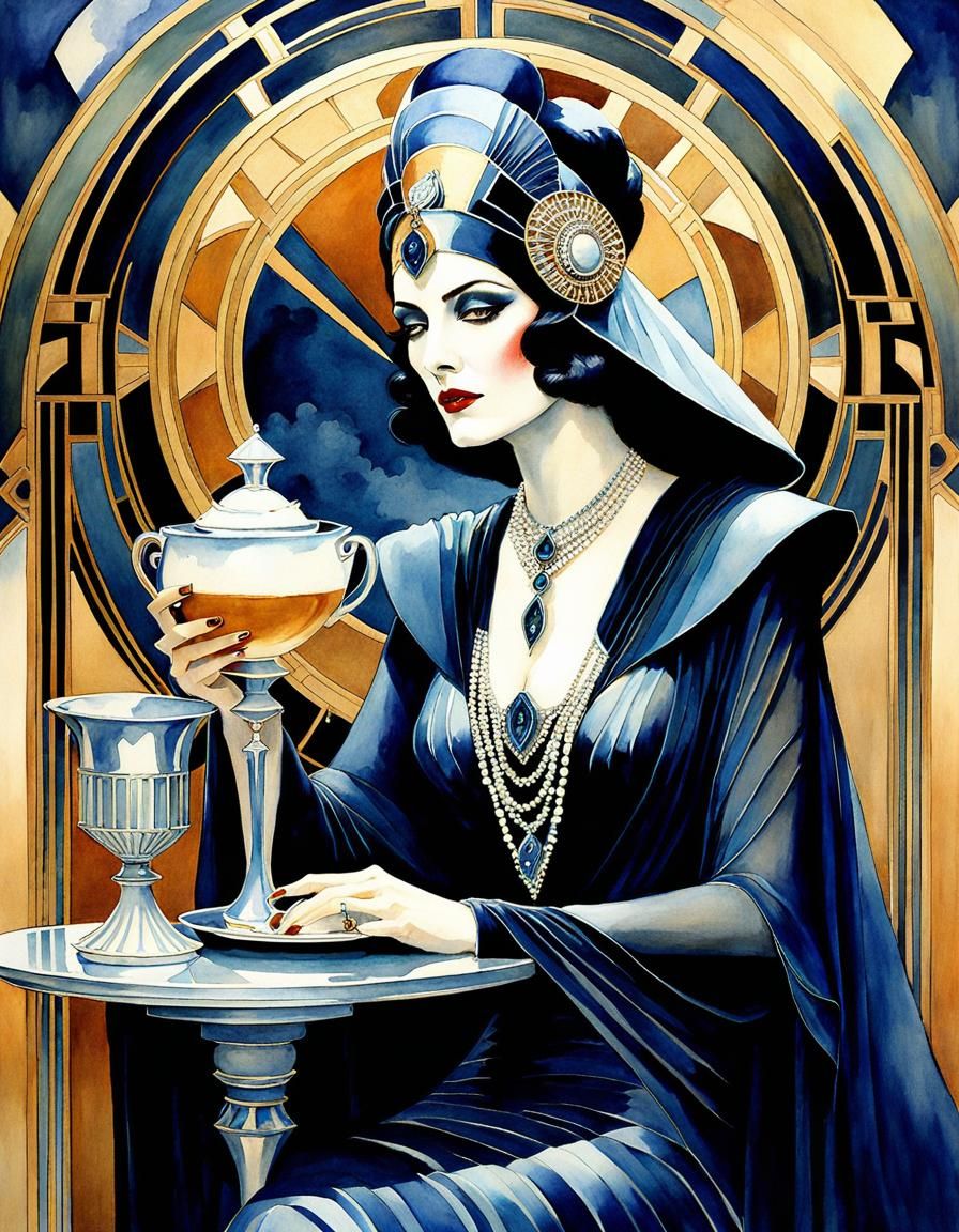 Art Deco Witch Queen Sipping Coffee