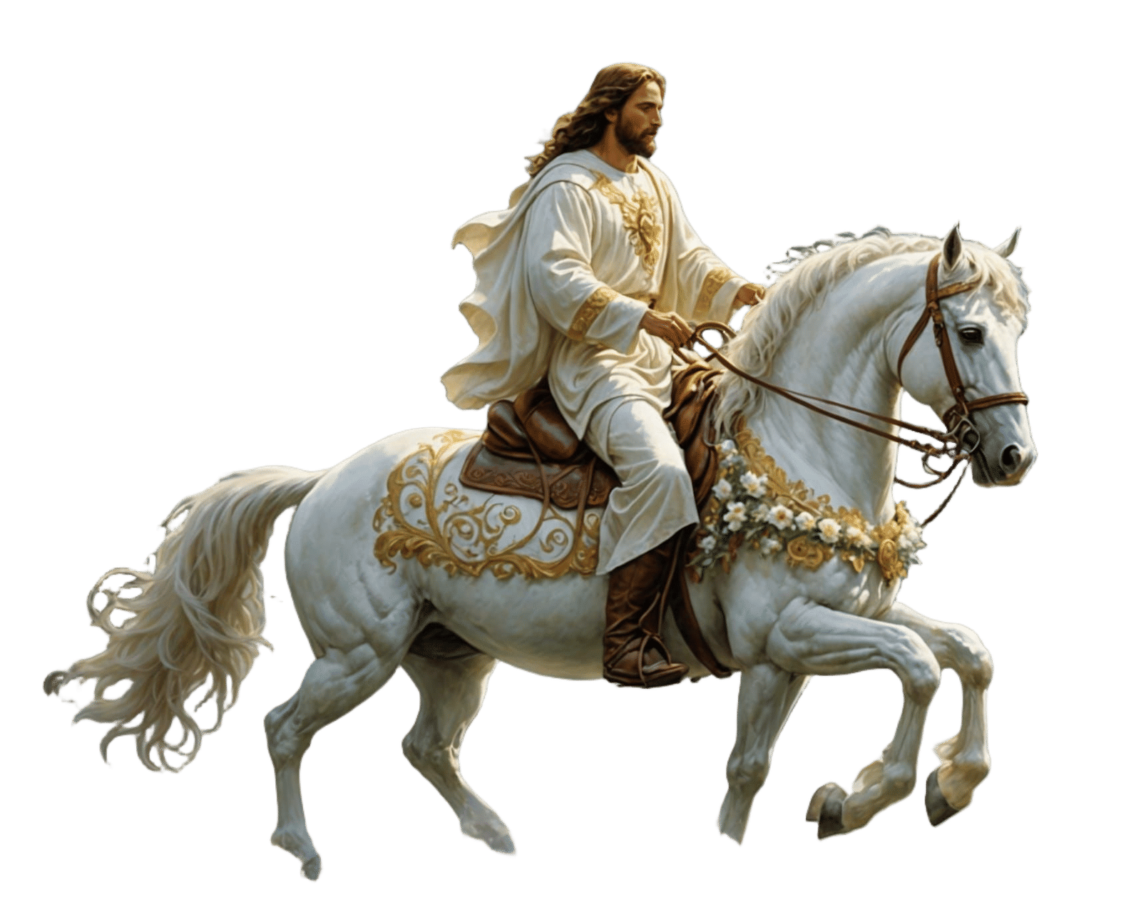 Jesus on White Horse in Ethereal Oil Painting