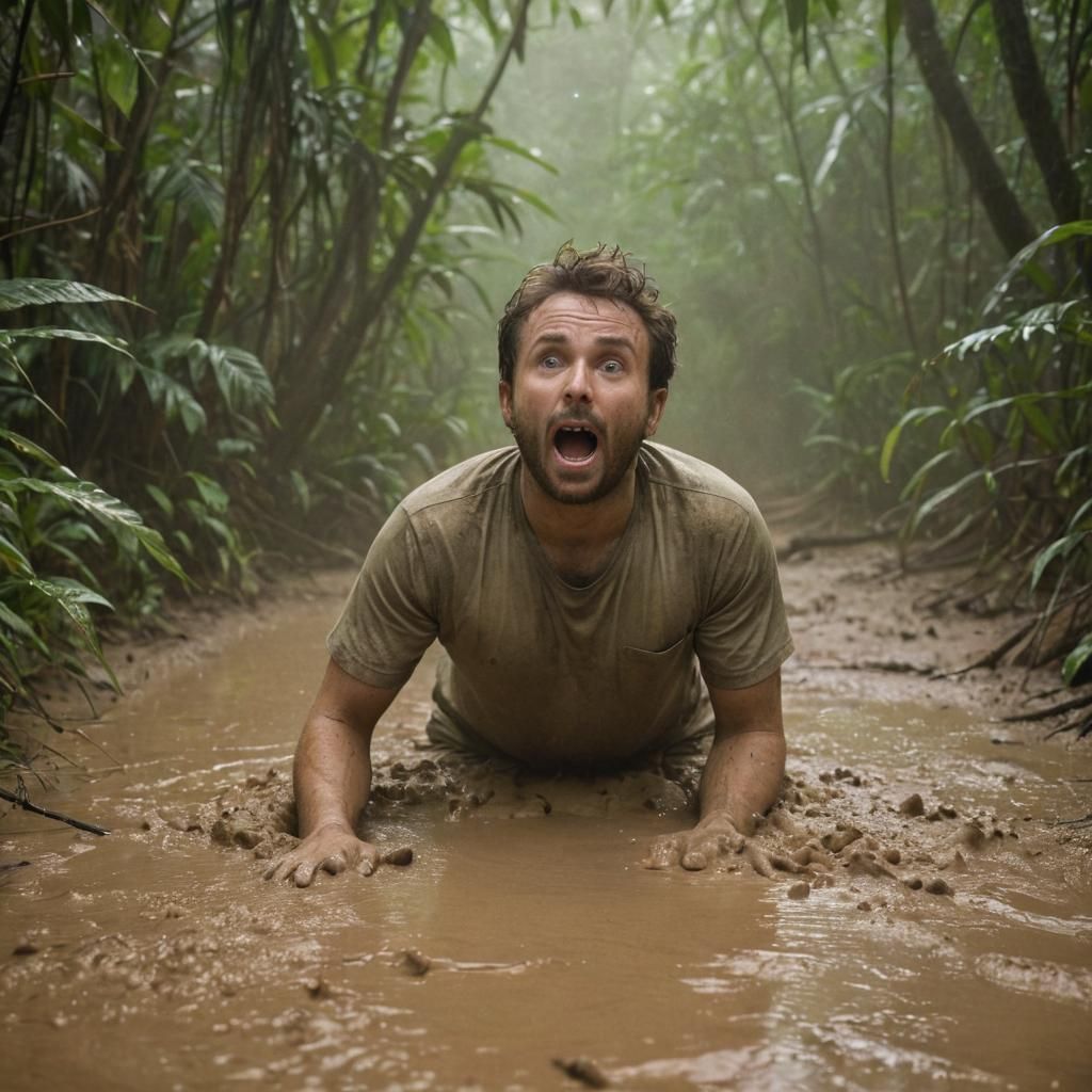 Charlie Day Sinking in Jungle Quicksand