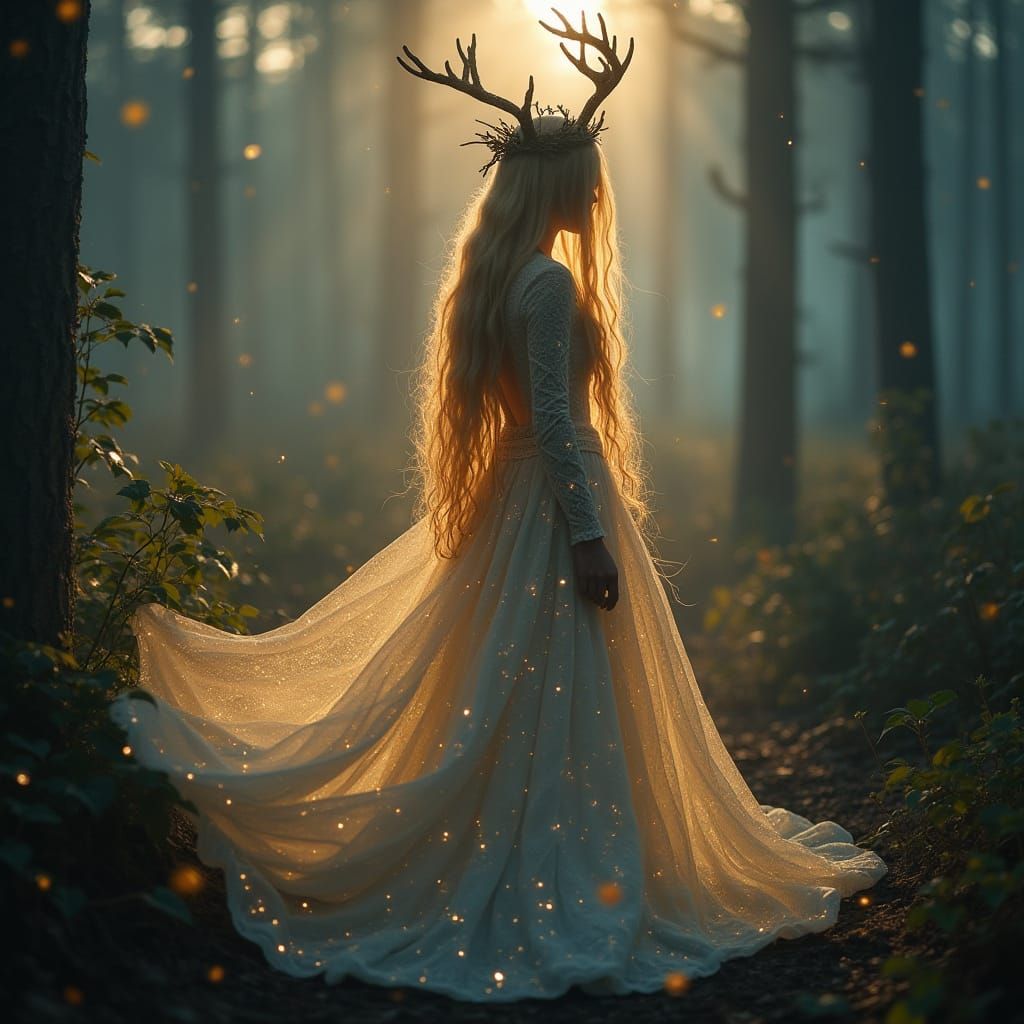 Ethereal Woman in Nordic Forest, Cinematic Film Still