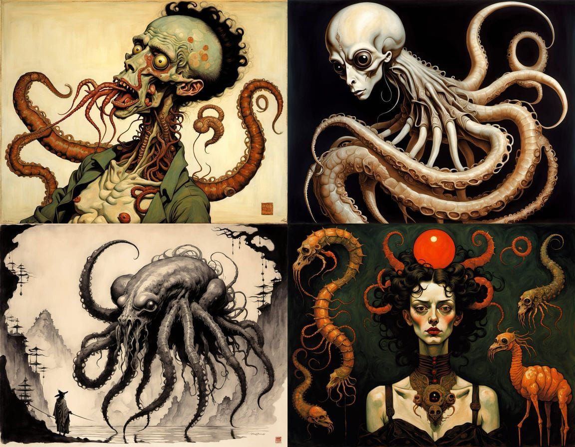 Horrific Mutant Prawn Octopus Llama Beak in Egon Schiele Sty...