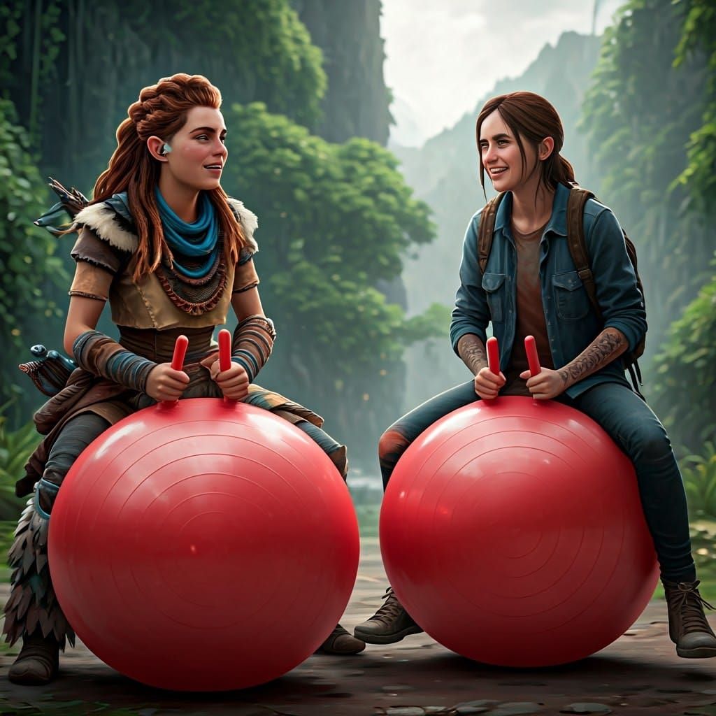 Aloy and Ellie Bouncing on Hippity Hops