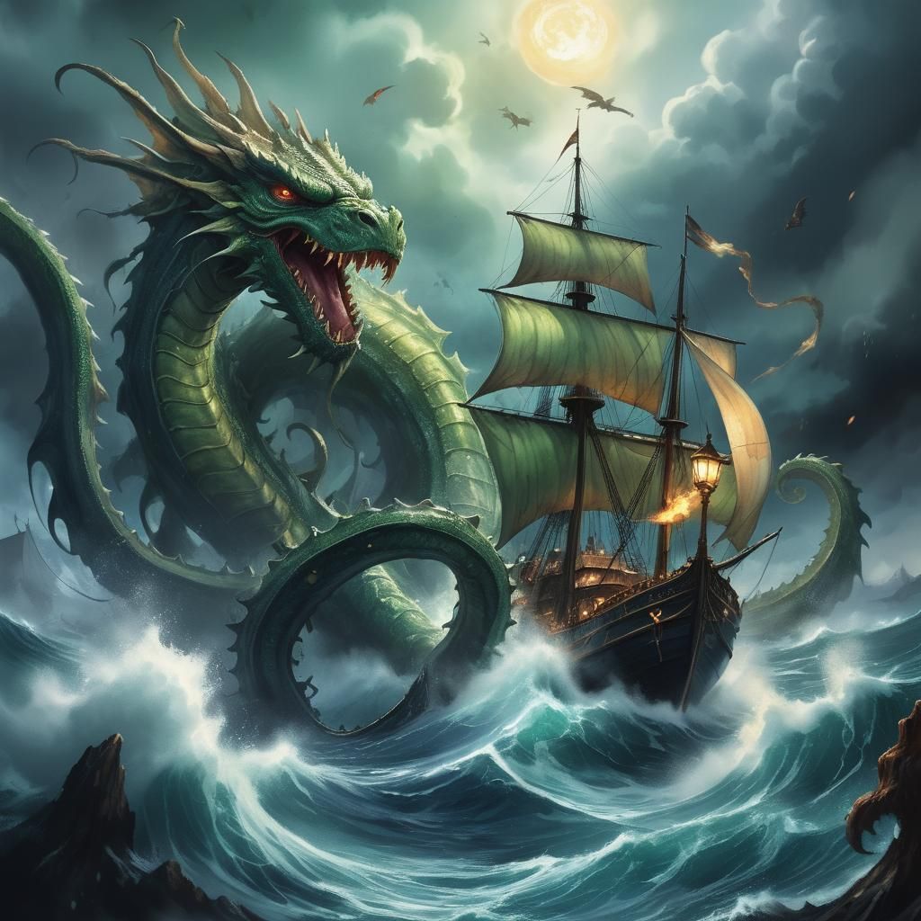 Majestic Water Dragon and Cthulhu Clash in Epic Battle