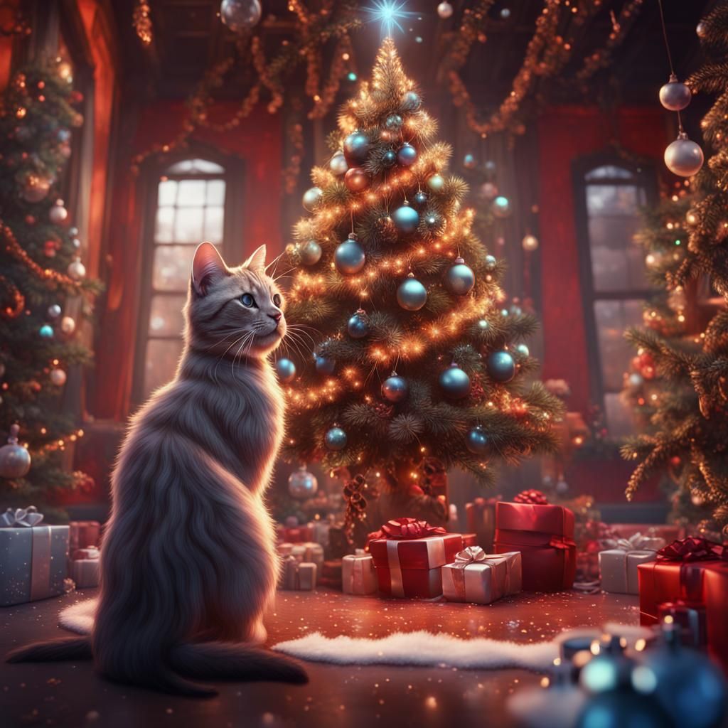 Festive Cat Girl Celebrates New Year