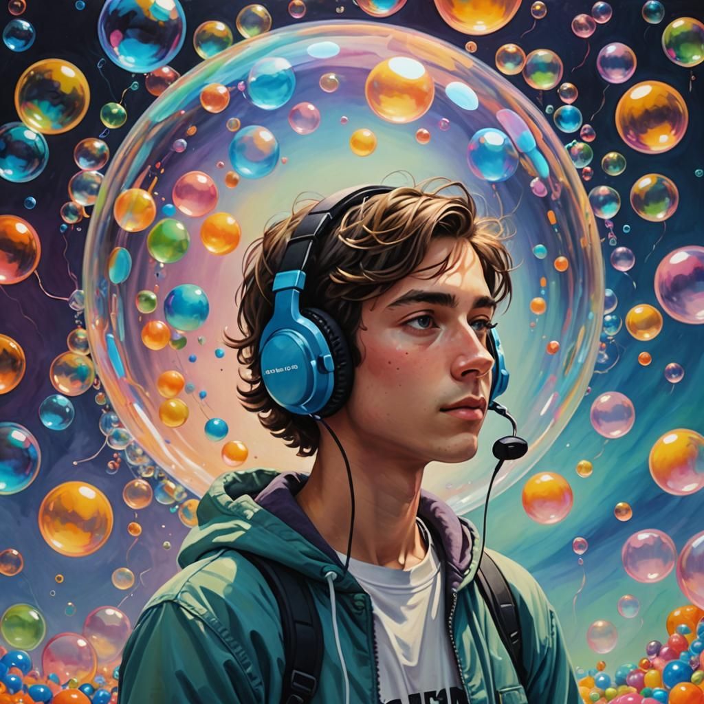 Teenager's Serene Bubble: Colorful Surrealism