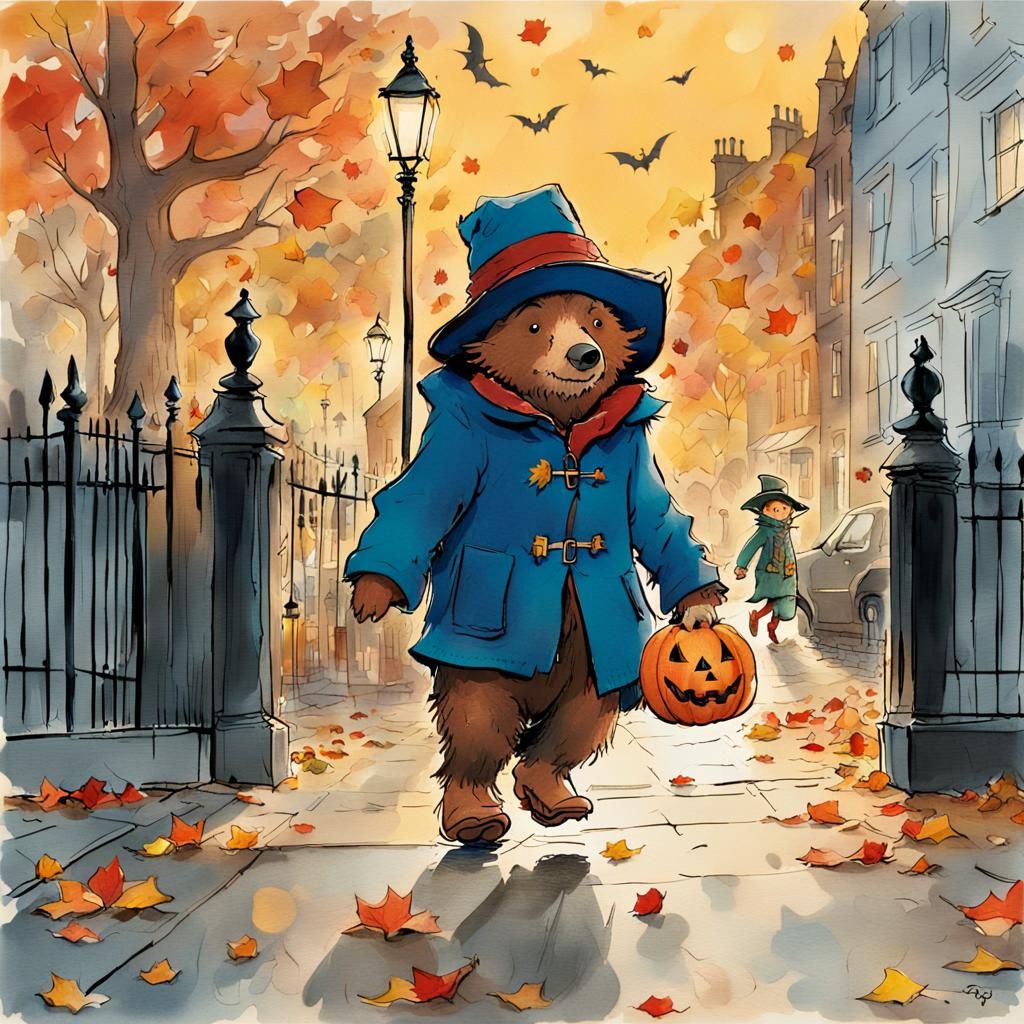 Paddington Bear Halloween in London, Quentin Blake Style