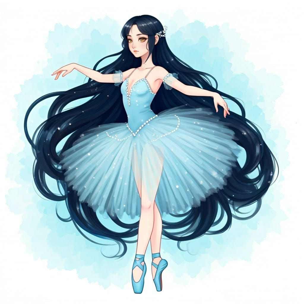 Elegant Ballerina in Anime-Inspired Blue and Pearl