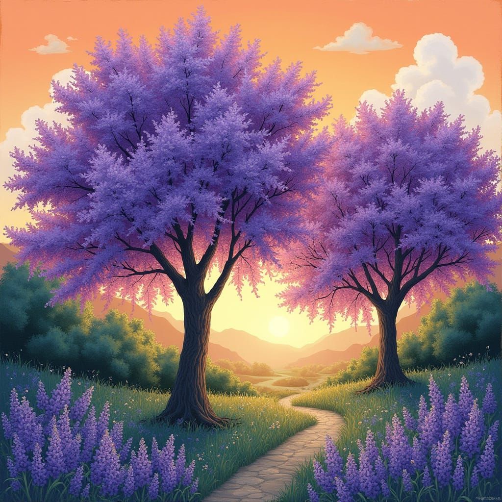 Vibrant Purple Jacaranda Trees in Serene Landscape