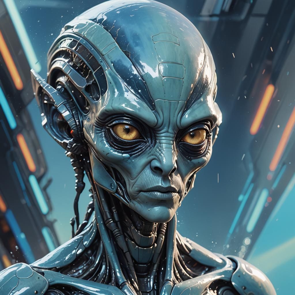 Alien with Iridescent Skin in Splash Art Style