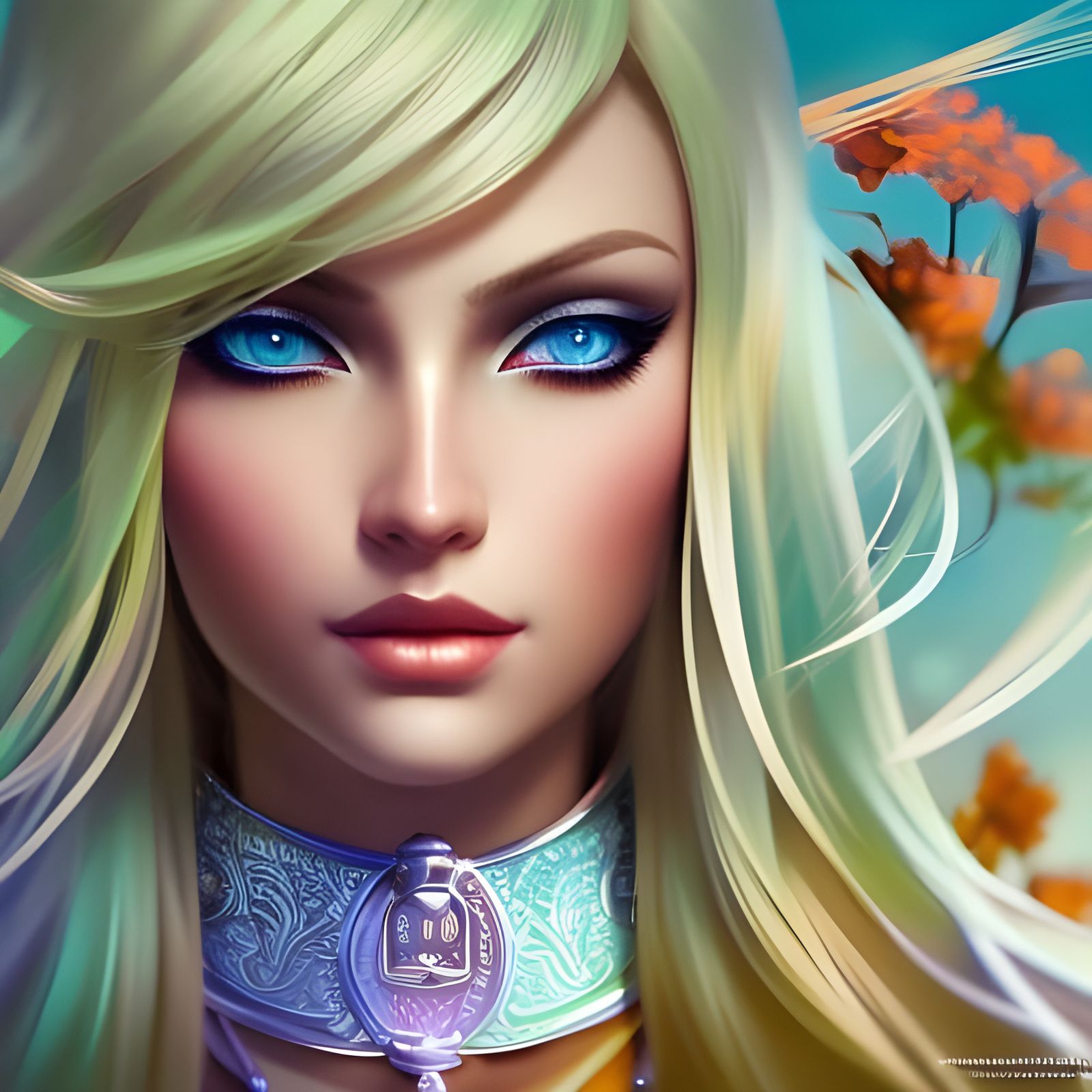 Blonde Priestess Portrait in Art Nouveau Style