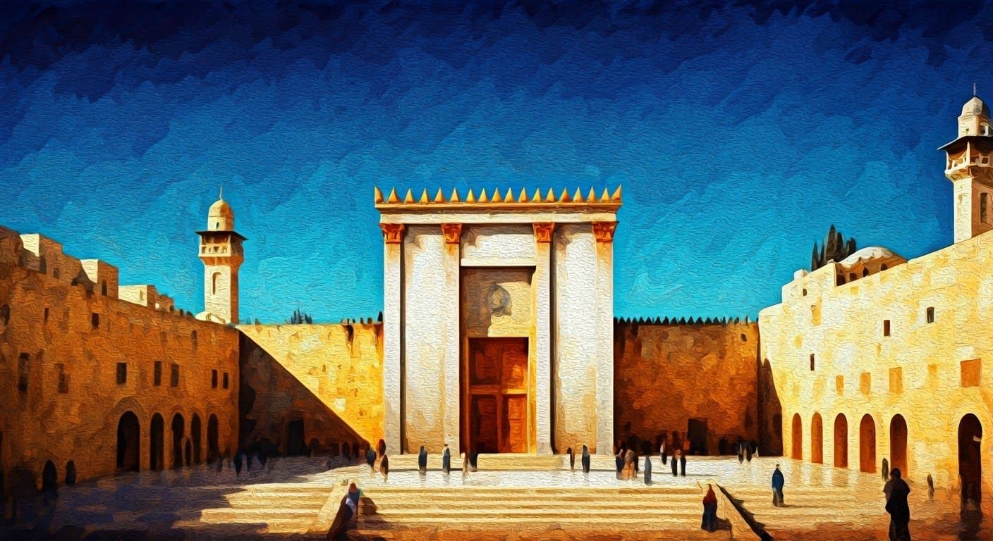 Jerusalem Temple Oil Painting with Luminous Colors