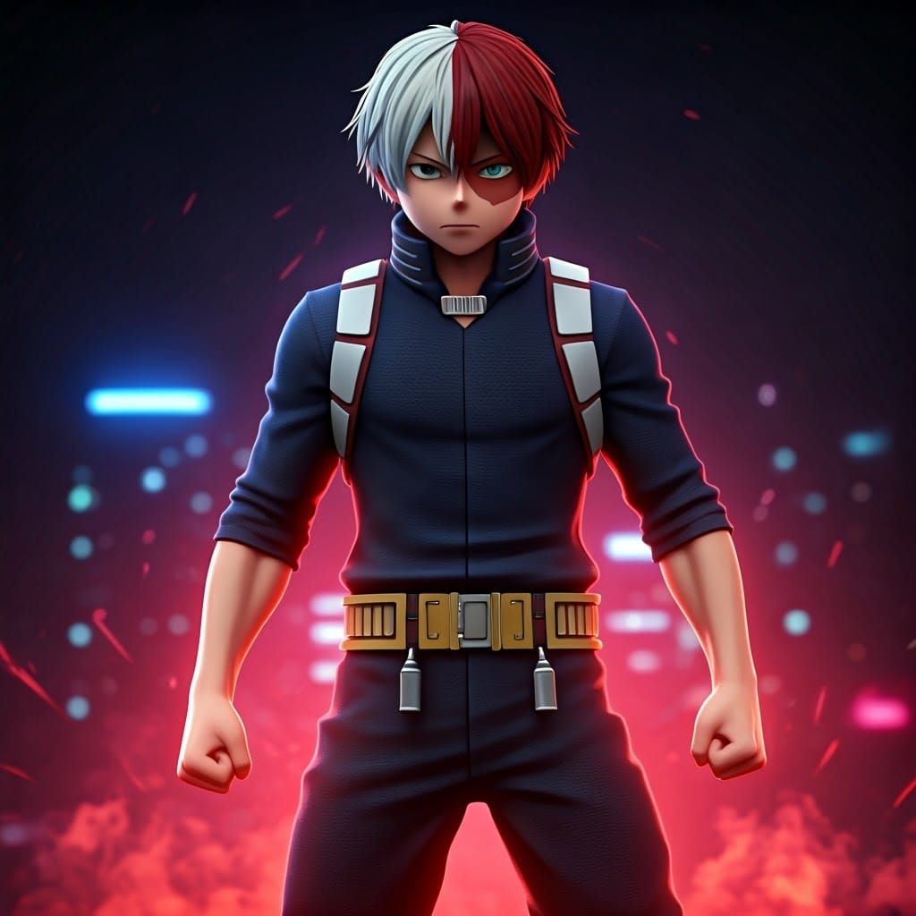 Shoto Todoroki Heroic Pose in Neon Cityscape