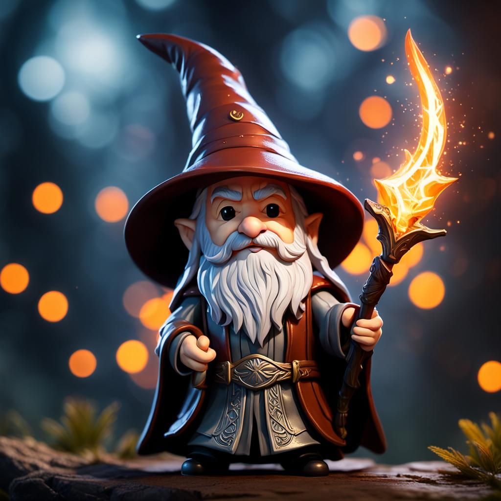 Chibi Gandalf in Dark Fantasy Style