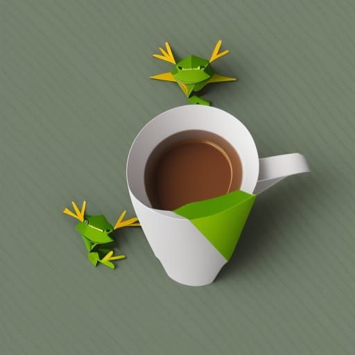 Frog Sipping Coffee in Origami Style